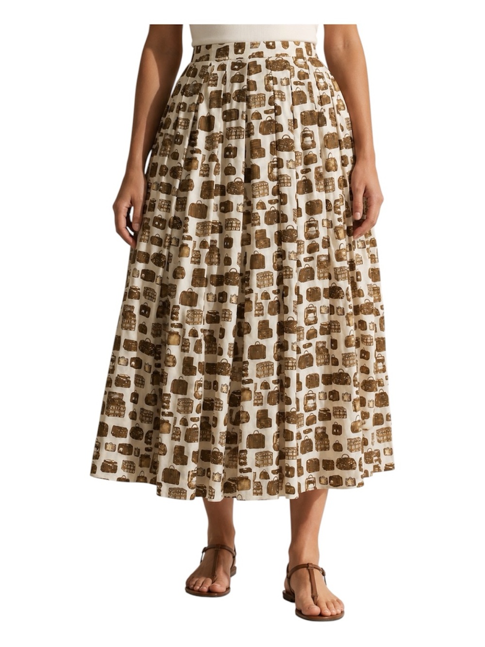 Vintage Pleated Maxi Skirt ✈️ Luggage Print | Travel Novelty Print